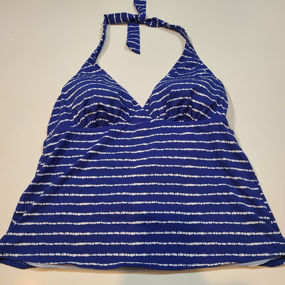 Lands' End Blue and White Swim Top in Size 12
